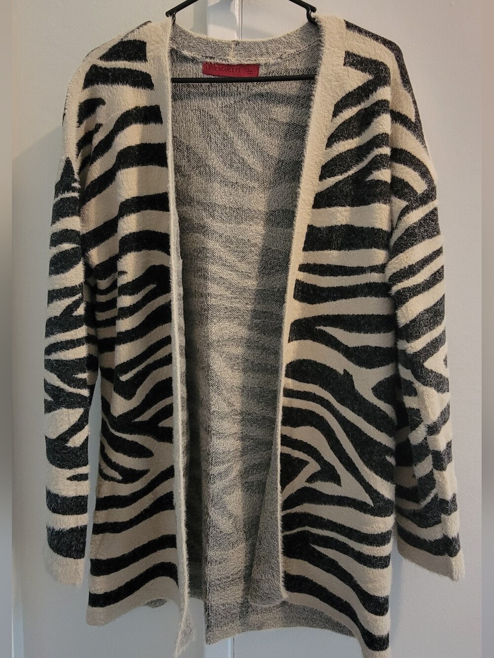 Zebra Print Open-Front Women's Cardigan Sweater - Black & Cream L